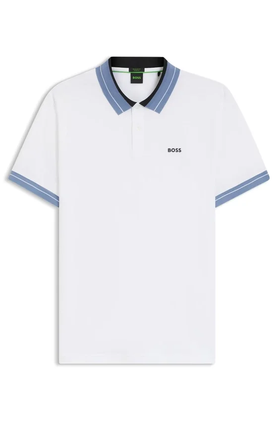 Stripe-trim polo shirt in stretch cotton Stripe-trim polo shirt in stretch cotton
