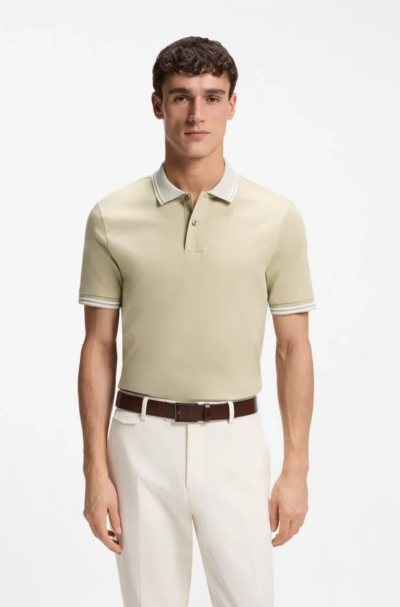 Stripe-trim slim-fit polo shirt in mercerised cotton Stripe-trim slim-fit polo shirt in mercerised cotton