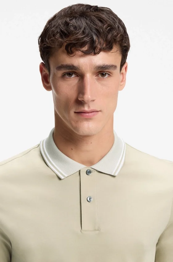 Stripe-trim slim-fit polo shirt in mercerised cotton Stripe-trim slim-fit polo shirt in mercerised cotton