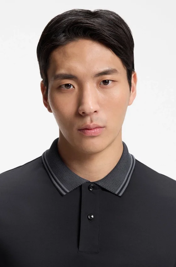 Stripe-trim slim-fit polo shirt in mercerised cotton Stripe-trim slim-fit polo shirt in mercerised cotton