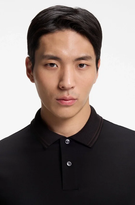 Stripe-trim slim-fit polo shirt in mercerised cotton Stripe-trim slim-fit polo shirt in mercerised cotton
