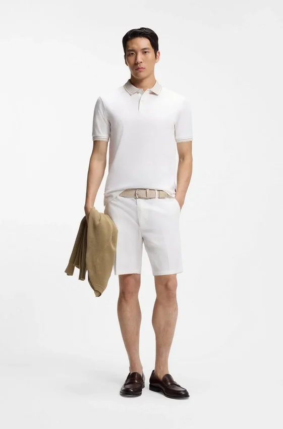 Stripe-trim slim-fit polo shirt in mercerised cotton Stripe-trim slim-fit polo shirt in mercerised cotton
