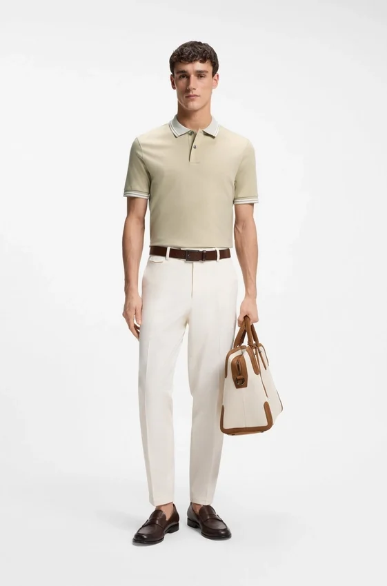 Stripe-trim slim-fit polo shirt in mercerised cotton Stripe-trim slim-fit polo shirt in mercerised cotton