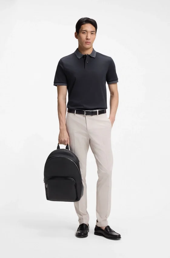 Stripe-trim slim-fit polo shirt in mercerised cotton Stripe-trim slim-fit polo shirt in mercerised cotton