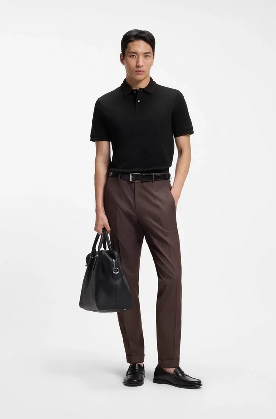 Stripe-trim slim-fit polo shirt in mercerised cotton Stripe-trim slim-fit polo shirt in mercerised cotton