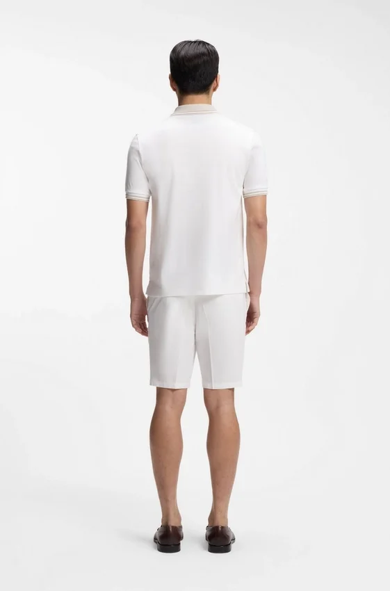 Stripe-trim slim-fit polo shirt in mercerised cotton Stripe-trim slim-fit polo shirt in mercerised cotton