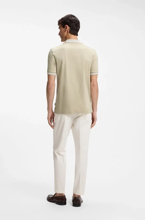 Stripe-trim slim-fit polo shirt in mercerised cotton Stripe-trim slim-fit polo shirt in mercerised cotton