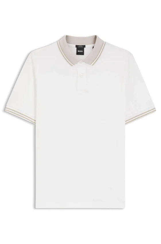 Stripe-trim slim-fit polo shirt in mercerised cotton Stripe-trim slim-fit polo shirt in mercerised cotton