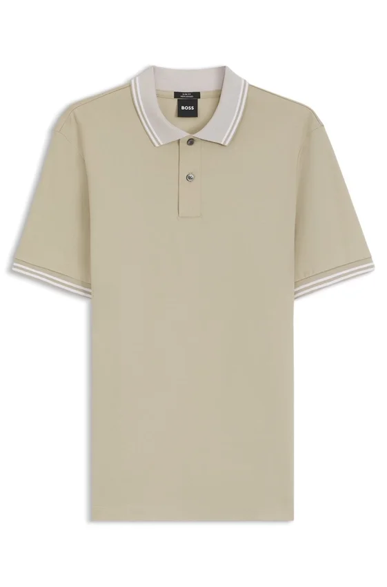 Stripe-trim slim-fit polo shirt in mercerised cotton Stripe-trim slim-fit polo shirt in mercerised cotton