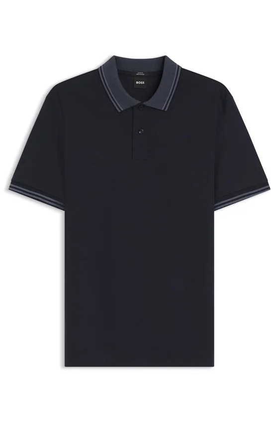 Stripe-trim slim-fit polo shirt in mercerised cotton Stripe-trim slim-fit polo shirt in mercerised cotton