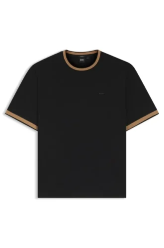 Stripe-trim T-shirt in mercerised cotton