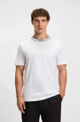 Striped-collar T-shirt in cotton jersey