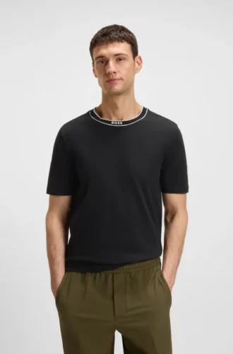 Striped-collar T-shirt in cotton jersey