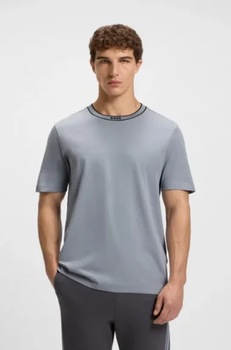 Striped-collar T-shirt in cotton jersey