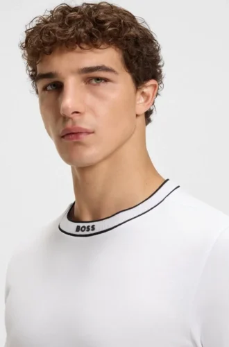 Striped-collar T-shirt in cotton jersey
