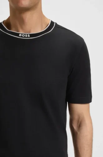 Striped-collar T-shirt in cotton jersey
