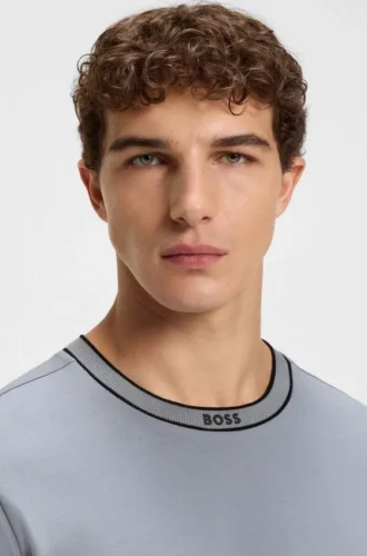 Striped-collar T-shirt in cotton jersey