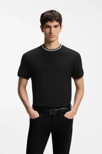 Striped-collar T-shirt in cotton piqué