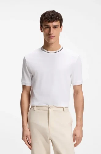 Striped-collar T-shirt in cotton piqué