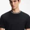 Striped-collar T-shirt in cotton piqué