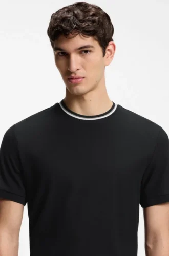 Striped-collar T-shirt in cotton piqué