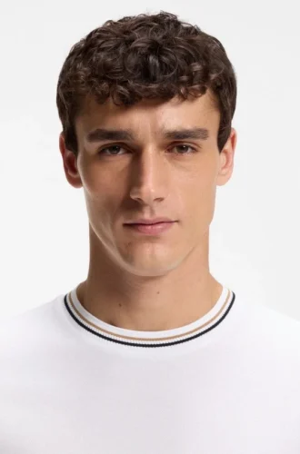 Striped-collar T-shirt in cotton piqué