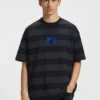 Striped-cotton T-shirt with Happy HUGO logo
