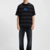 Striped-cotton T-shirt with Happy HUGO logo