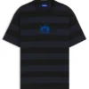 Striped-cotton T-shirt with Happy HUGO logo