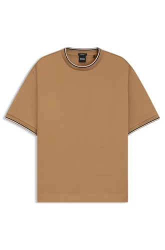 Striped-cuff T-shirt in mercerised cotton