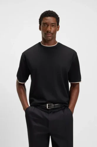 Striped-cuff T-shirt in mercerised cotton