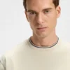 Striped-cuff T-shirt in mercerised cotton