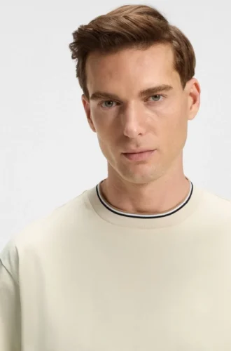 Striped-cuff T-shirt in mercerised cotton