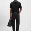 Striped-cuff T-shirt in mercerised cotton