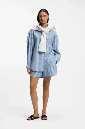 Striped oversized-fit blouse in cotton poplin