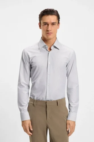 Striped slim-fit shirt in performance-stretch fabric