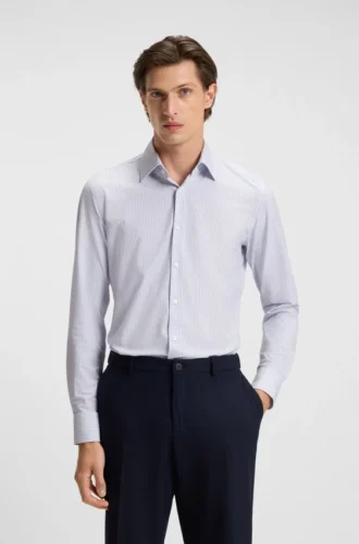 Striped slim-fit shirt in performance-stretch fabric