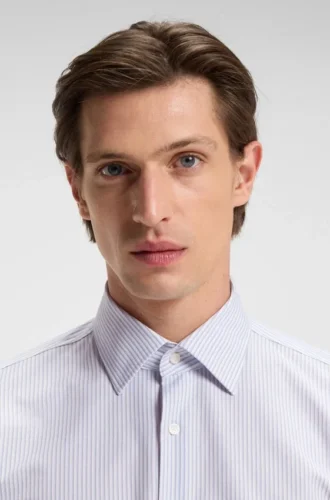 Striped slim-fit shirt in performance-stretch fabric