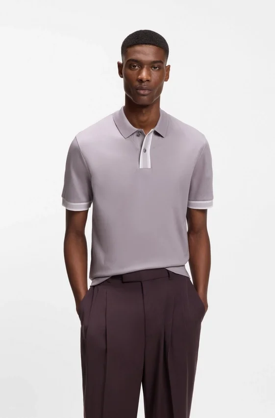 Striped-trim polo shirt in mercerised cotton Striped-trim polo shirt in mercerised cotton