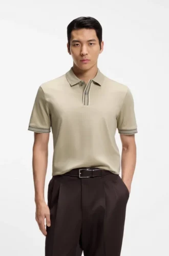 Striped-trim polo shirt in mercerised cotton