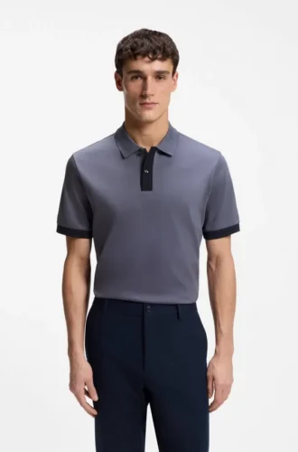 Striped-trim polo shirt in mercerised cotton