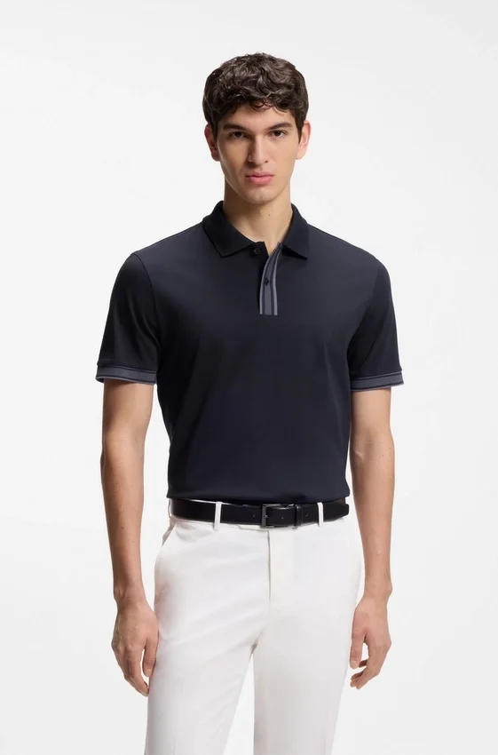 Striped-trim polo shirt in mercerised cotton Striped-trim polo shirt in mercerised cotton