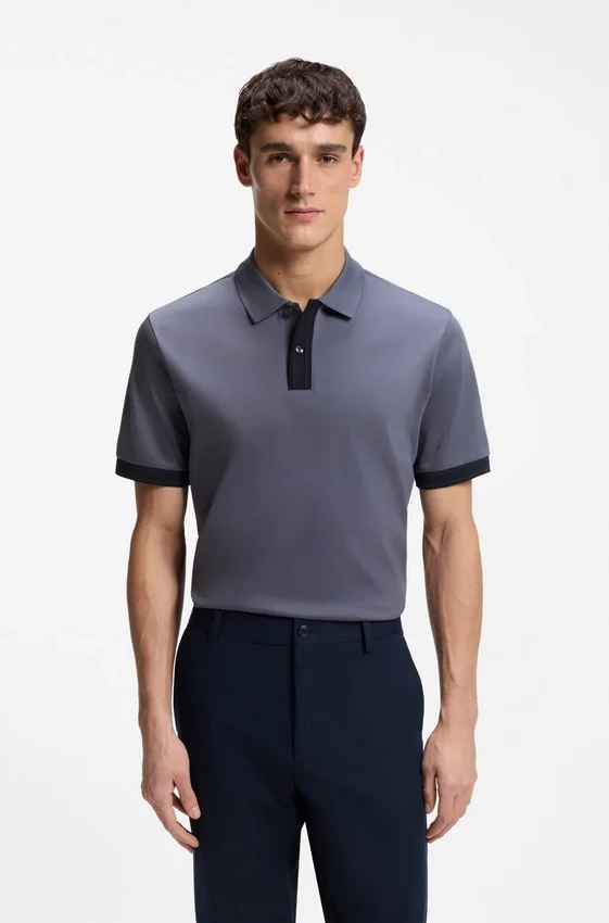 Striped-trim polo shirt in mercerised cotton Striped-trim polo shirt in mercerised cotton