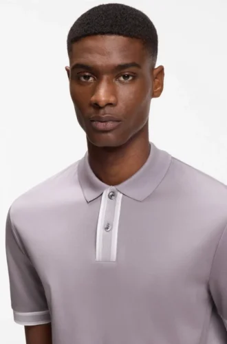 Striped-trim polo shirt in mercerised cotton