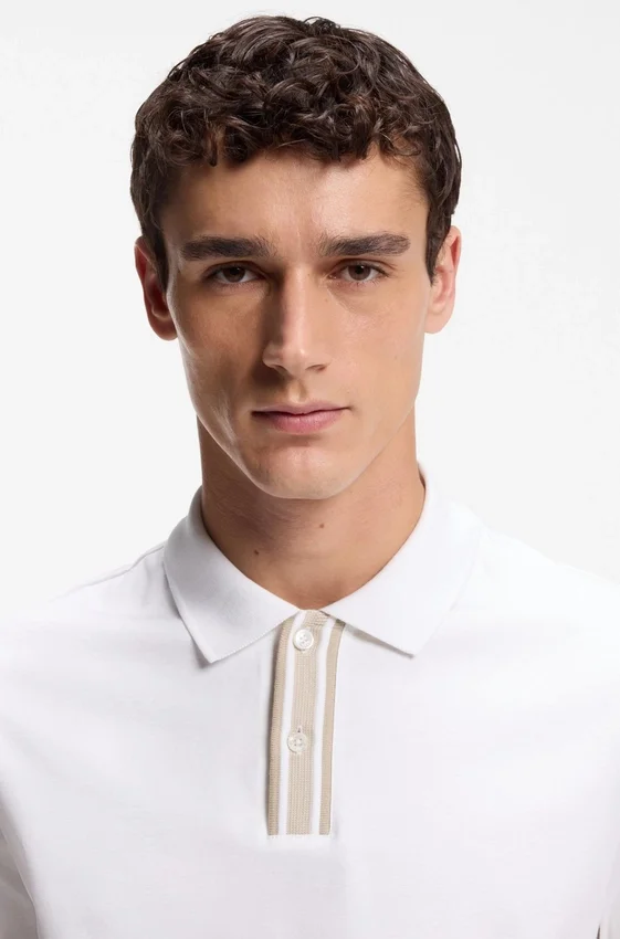 Striped-trim polo shirt in mercerised cotton Striped-trim polo shirt in mercerised cotton