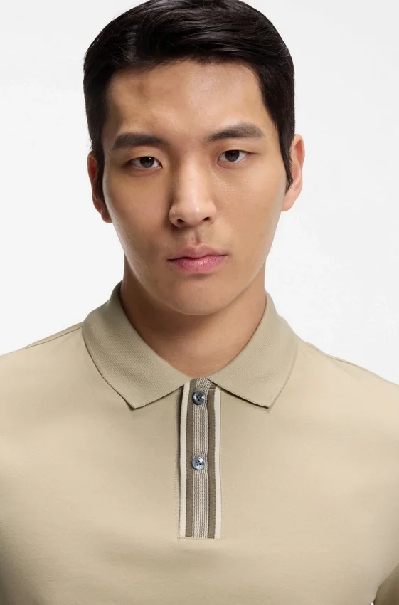 Striped-trim polo shirt in mercerised cotton Striped-trim polo shirt in mercerised cotton