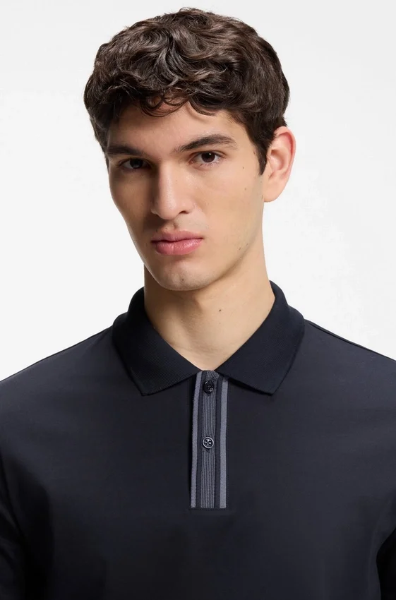 Striped-trim polo shirt in mercerised cotton Striped-trim polo shirt in mercerised cotton