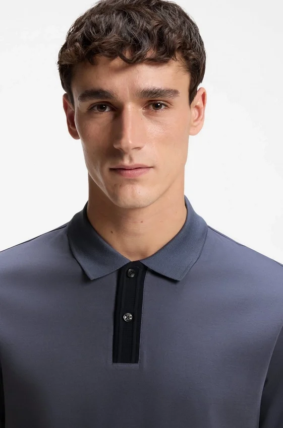 Striped-trim polo shirt in mercerised cotton Striped-trim polo shirt in mercerised cotton