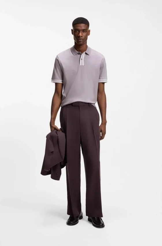 Striped-trim polo shirt in mercerised cotton Striped-trim polo shirt in mercerised cotton