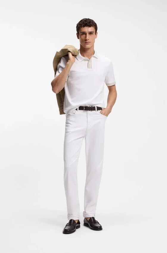 Striped-trim polo shirt in mercerised cotton Striped-trim polo shirt in mercerised cotton